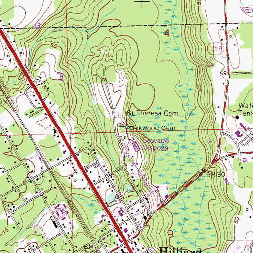 Topographic Map of Oakwood Cemetery, FL