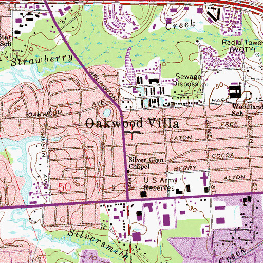 Topographic Map of Oakwood Villa, FL