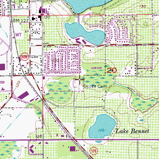 Topographic Map of Ocoee Cemetery, FL