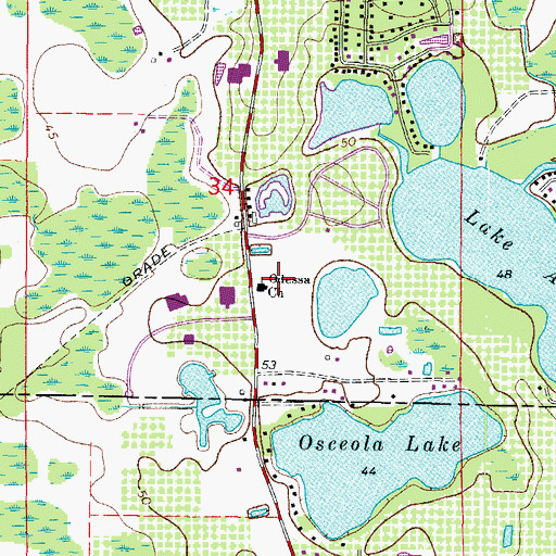 Topographic Map of Odessa Church, FL