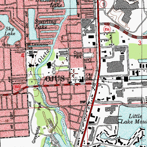 Topographic Map of Ojus, FL