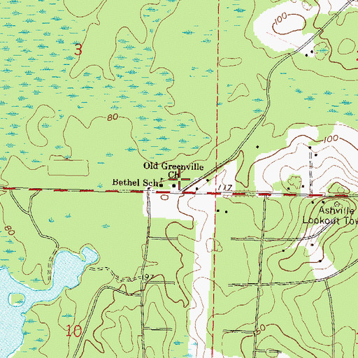 Topographic Map of Old Greenville Church, FL