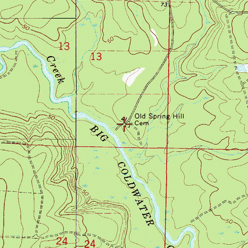 Topographic Map of Old Spring Hill Cemetery, FL