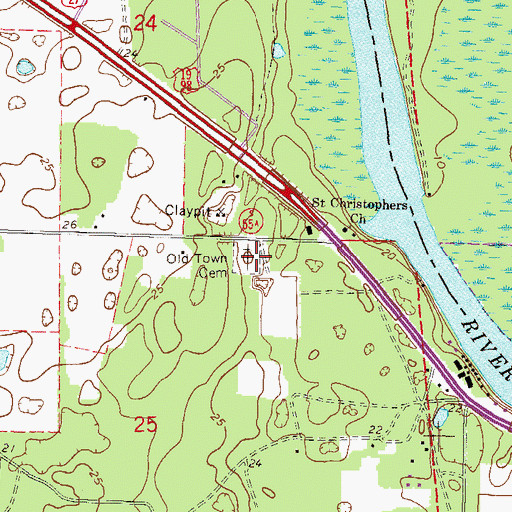 Topographic Map of Old Town Memorial Cemetery, FL