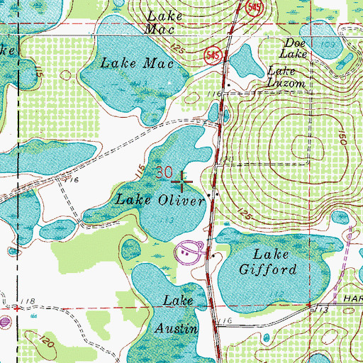 Topographic Map of Lake Oliver, FL