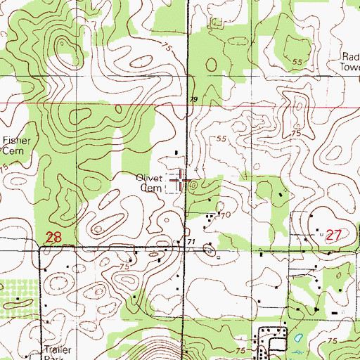 Topographic Map of Olivet Cemetery, FL