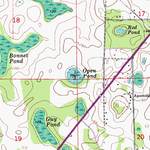 Topographic Map of Open Pond, FL