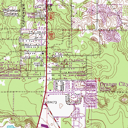Topographic Map of Orange City Hills, FL