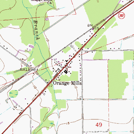 Topographic Map of Orange Mills, FL
