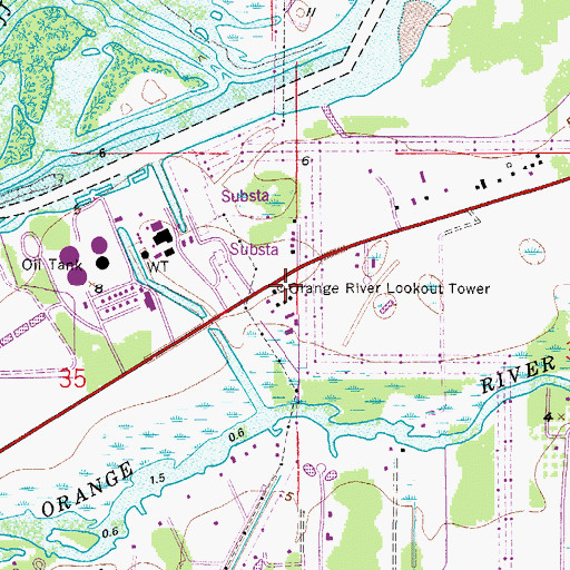 Topographic Map of Orange River Lookout Tower, FL