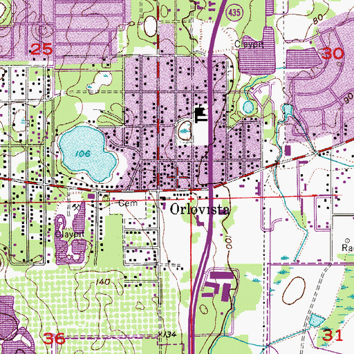 Topographic Map of Orlovista, FL