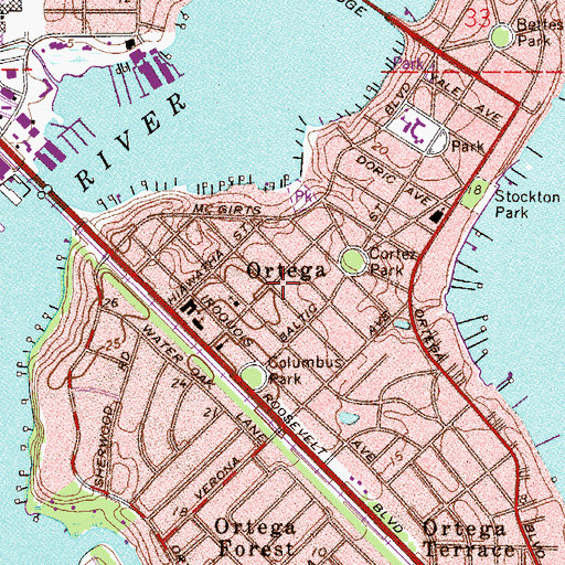 Topographic Map of Ortega, FL