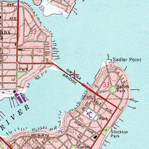 Topographic Map of Ortega Bridge, FL