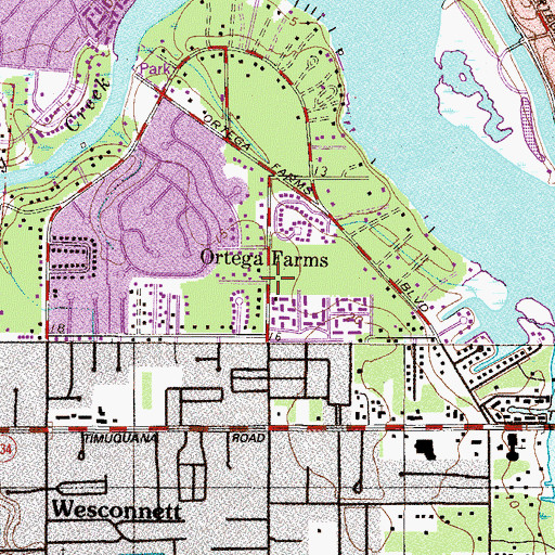 Topographic Map of Ortega Farms, FL