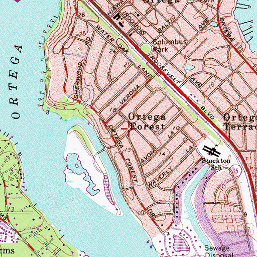 Topographic Map of Ortega Forest, FL