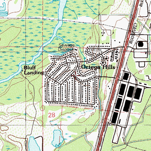 Topographic Map of Ortega Hills, FL