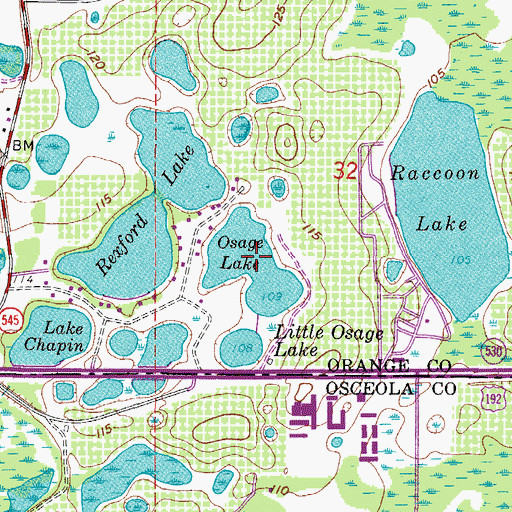 Topographic Map of Osage Lake, FL