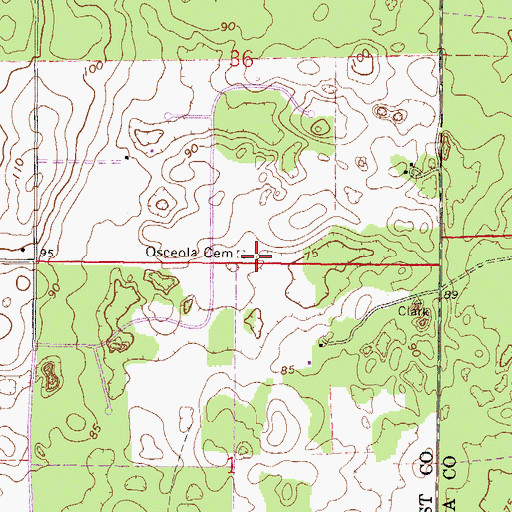 Topographic Map of Osceola Cemetery, FL