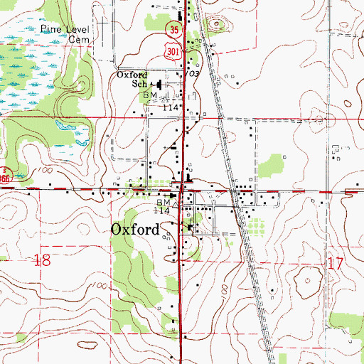 Topographic Map of Oxford, FL