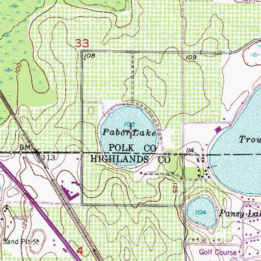 Topographic Map of Pabor Lake, FL