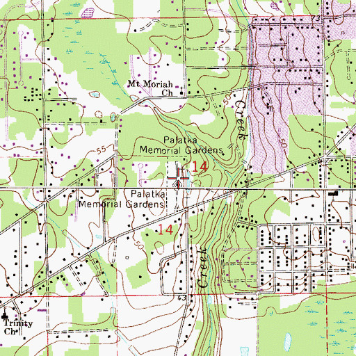 Topographic Map of Palatka Memorial Gardens, FL