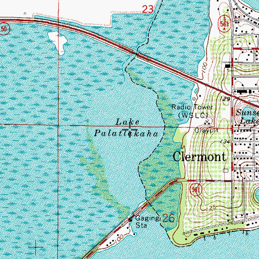 Topographic Map of Lake Palatlakaha, FL