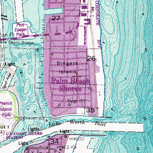 Topographic Map of Palm Beach Shores, FL