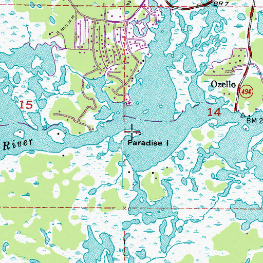 Topographic Map of Paradise Island, FL
