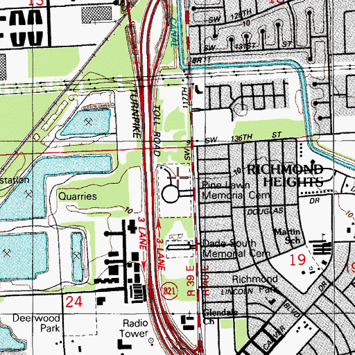 Topographic Map of Pine Lawn Memorial Cemetery, FL