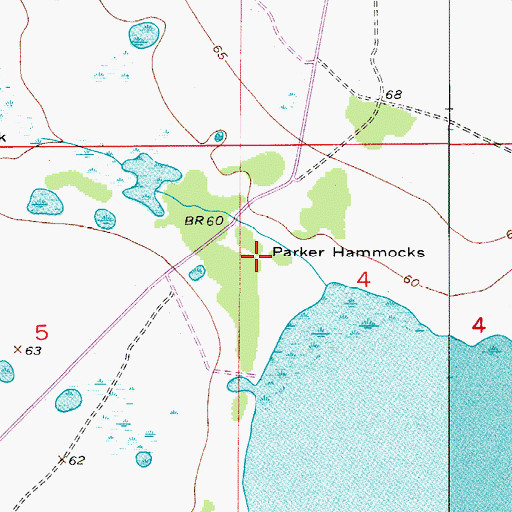 Topographic Map of Parker Hammocks, FL