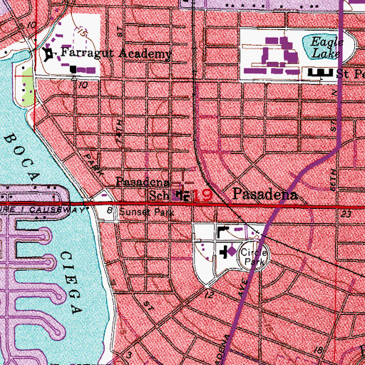 Topographic Map of Pasadena School, FL