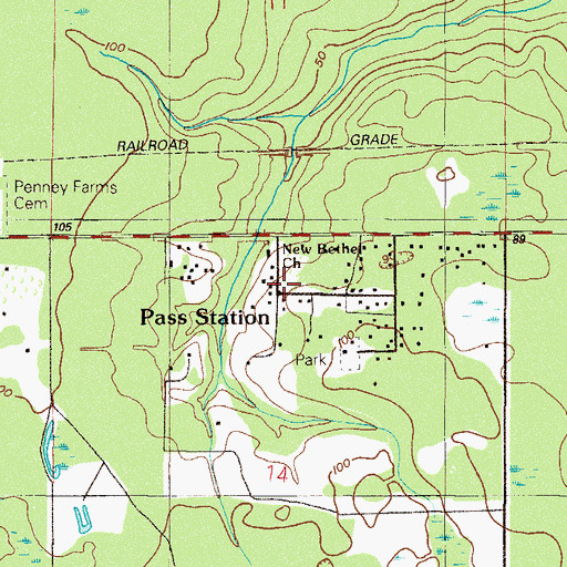 Topographic Map of Pass Station, FL