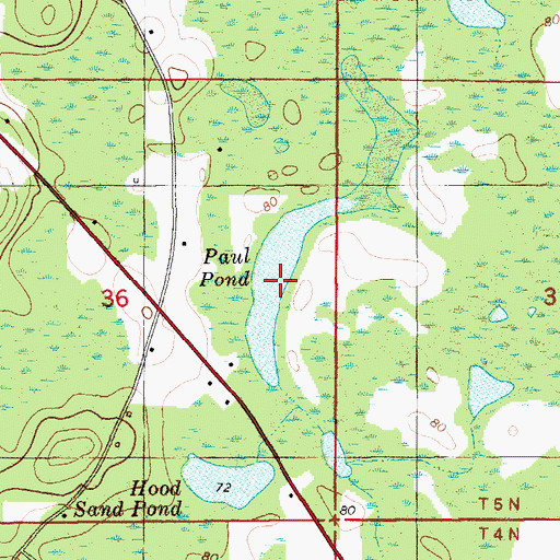 Topographic Map of Paul Pond, FL
