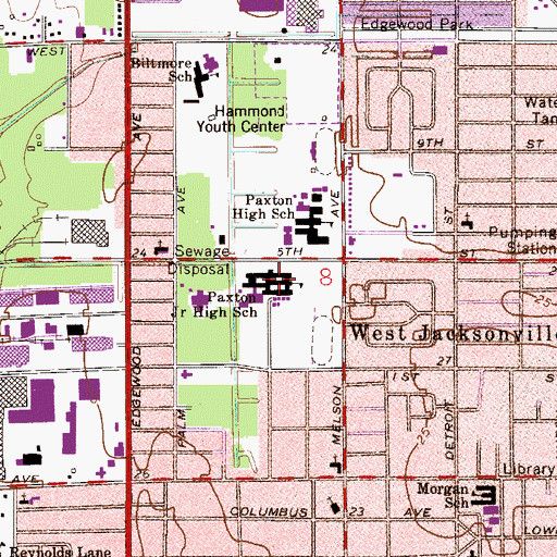 Topographic Map of Paxton Junior High School, FL