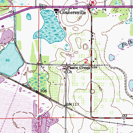 Topographic Map of Peace Creek Church, FL