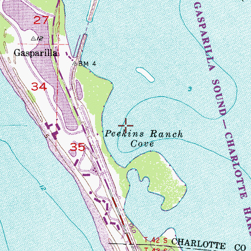 Topographic Map of Peekins Ranch Cove, FL