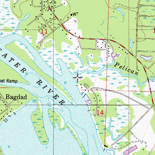 Topographic Map of Pelican Bayou, FL