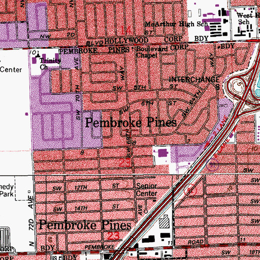 Topographic Map of Pembroke Pines, FL