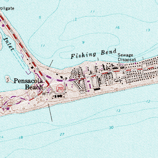 Topographic Map of Pensacola Beach, FL