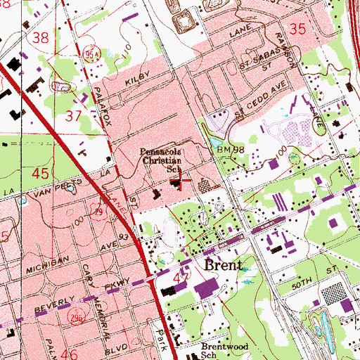 Topographic Map of Pensacola Christian School, FL