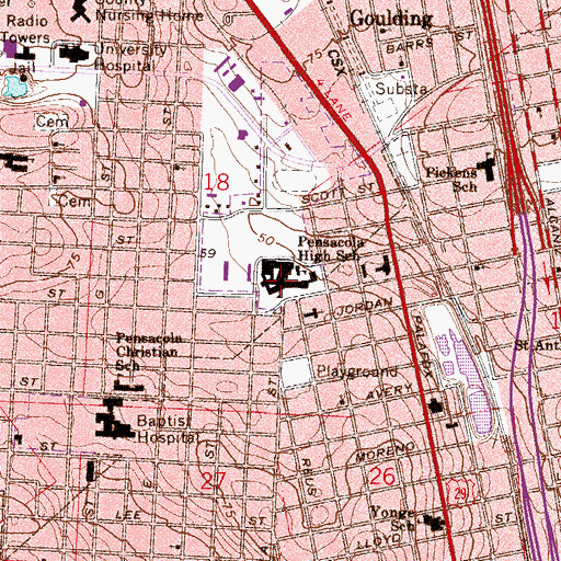 Topographic Map of Pensacola High School, FL