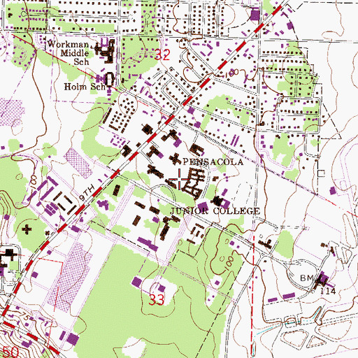 Topographic Map of Pensacola Junior College, FL