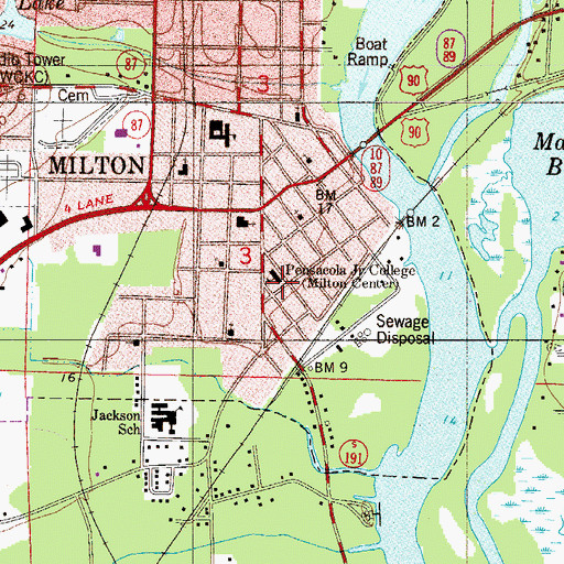 Topographic Map of Pensacola Community College, FL