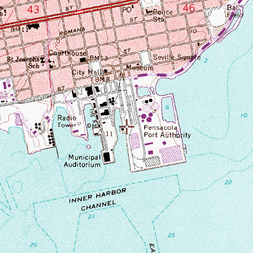 Topographic Map of Pensacola Port Authority, FL