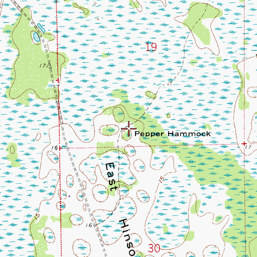 Topographic Map of Pepper Hammock, FL