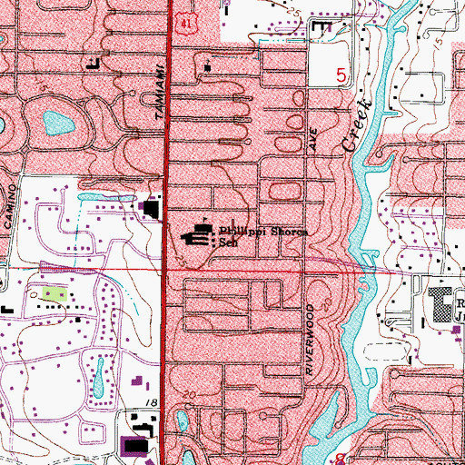 Topographic Map of Phillippi Shores Elementary School, FL