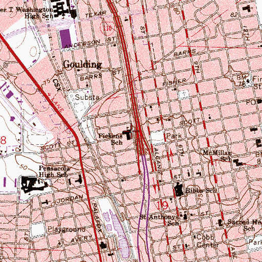 Topographic Map of Pickens School, FL