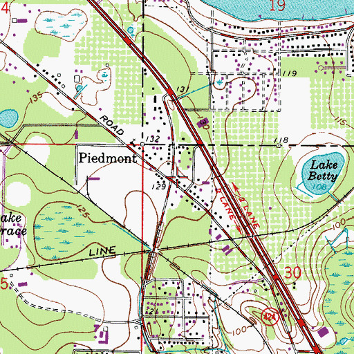 Topographic Map of Piedmont, FL