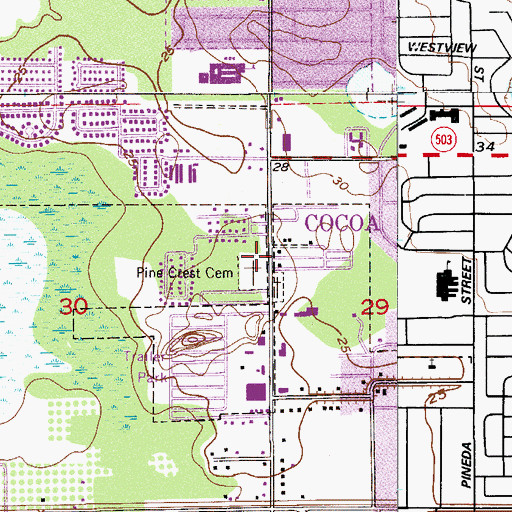 Topographic Map of Pine Crest Cemetery, FL