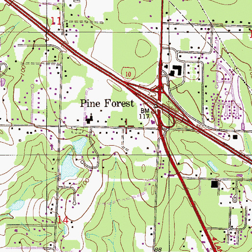 Topographic Map of Pine Forest, FL